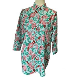 Lands’ End No Iron 100% Cotton Supima 3/4 Sleeve Button Down Shirt Women’s Large